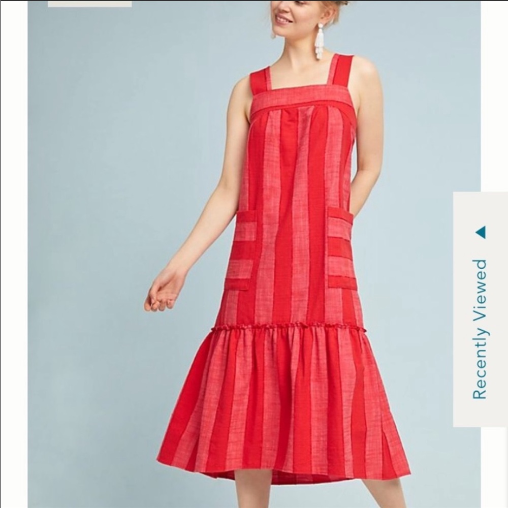 Anthropologie striped fluted hem midi dress BNWT